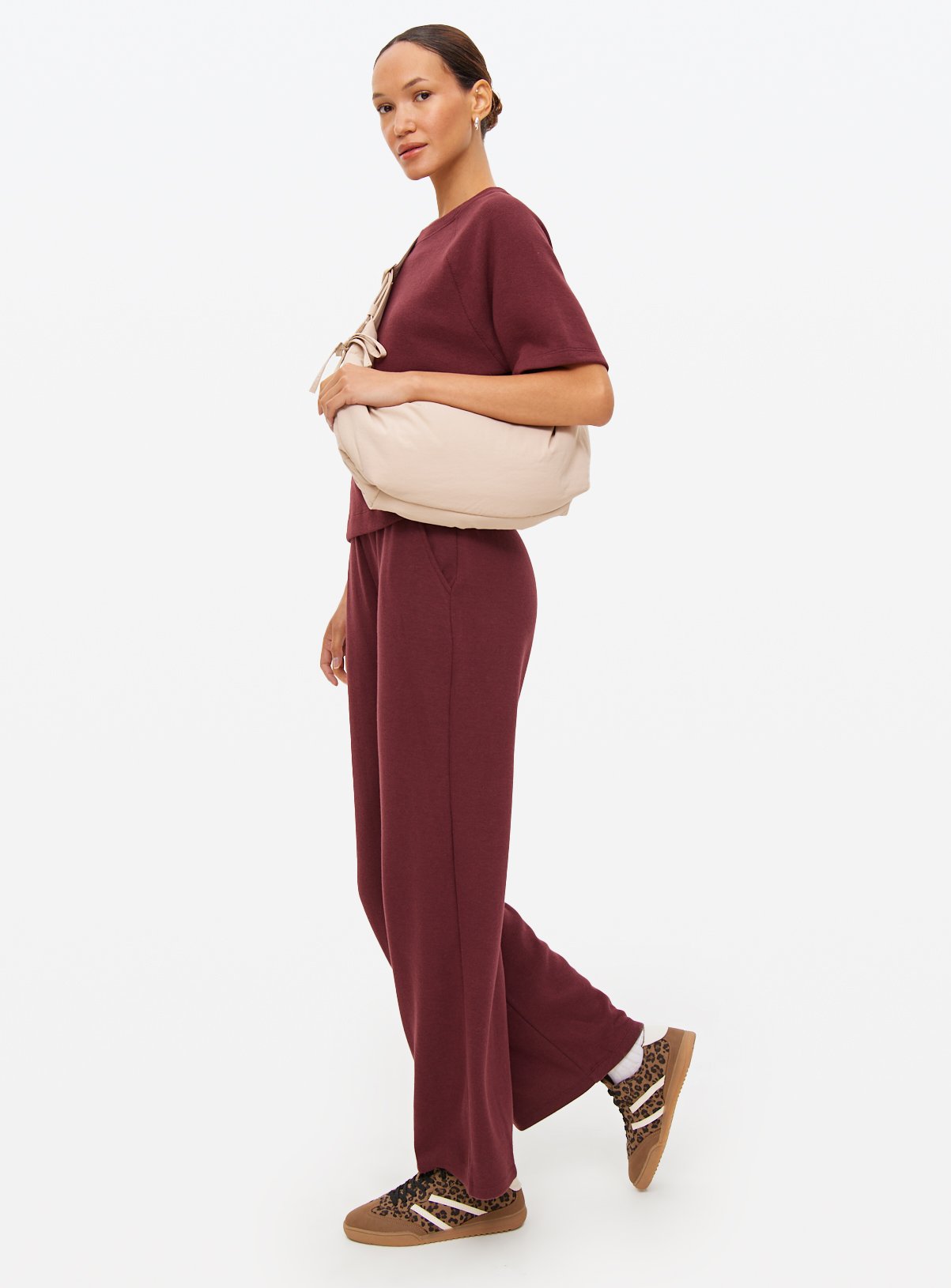Burgundy Soft Touch Co-ord Wide Leg Jogger L - Image 3 thumbnail